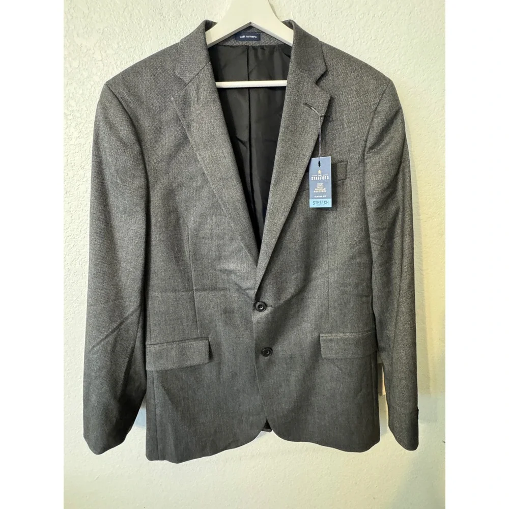 Stafford Men's‎ Dark Charcoal Classic Fit Stretch Comfort Blazer Jacket 42 Reg